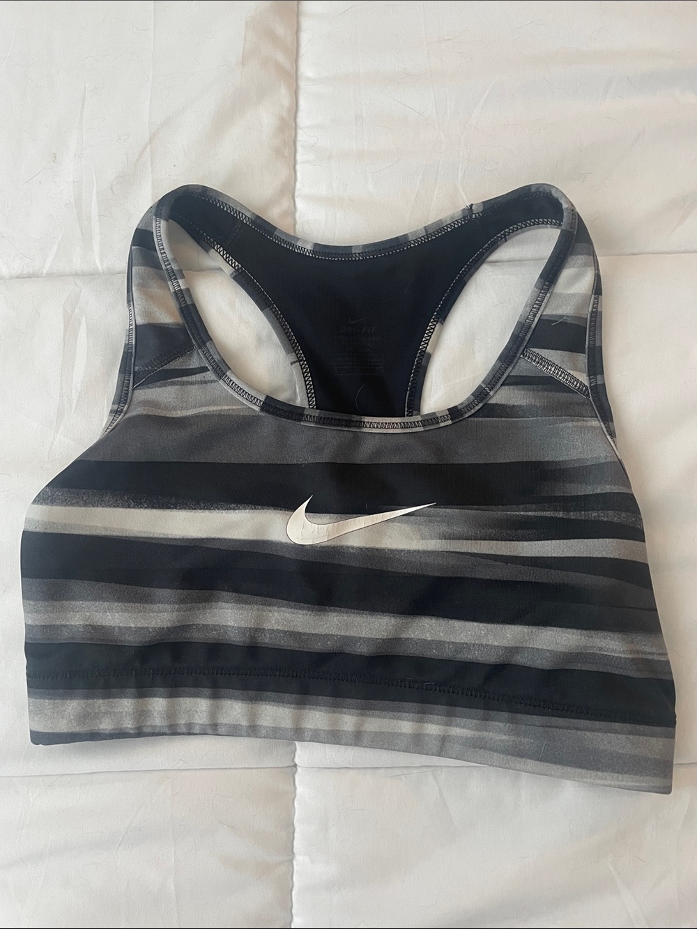 Nike Women’s Black & Gray Striped Racerback Sports Bra